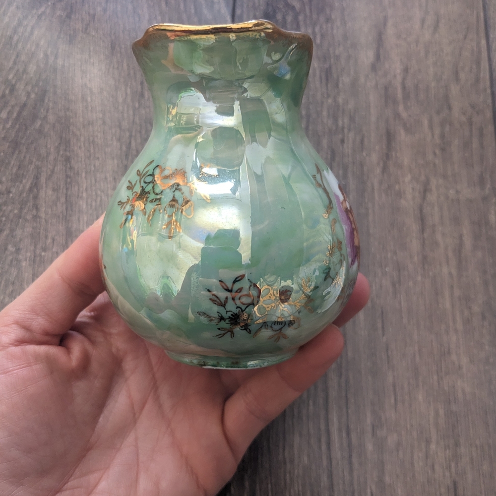Vintage Green Porcelain Decorative Pitcher with Romantic Scene - Picture 5 of 9